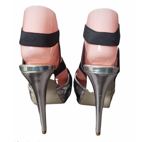 Colin Stuart VS Silver Elastic Strap 5'' Stiletto High Heels - Size 7 - Picture 4 of 9